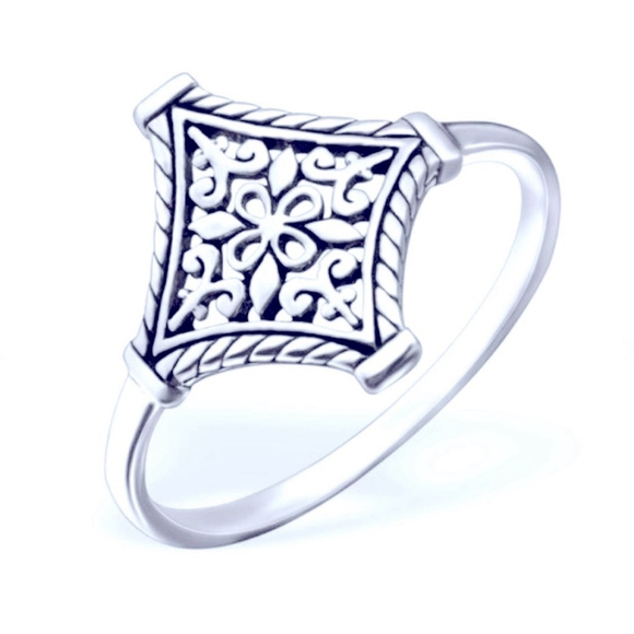 NEW 14k White Gold Plated 316L Cut Out Filigree Ring Size 6.5‎ - Picture 2 of 13